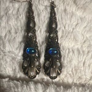 Vintage-Inspired Blue and Bronze Drop Earrings